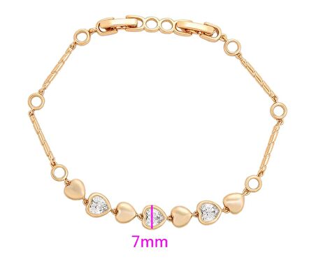 GiftWorld Zirkon Taşlı Şık Kalpli Bileklik / 18K Gold Renk Vip Seri