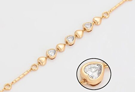 GiftWorld Zirkon Taşlı Şık Kalpli Bileklik / 18K Gold Renk Vip Seri