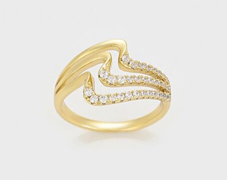 GiftWorld Zirkon Taşlı Zarif Yüzük / 14K Gold Renk Vip Seri