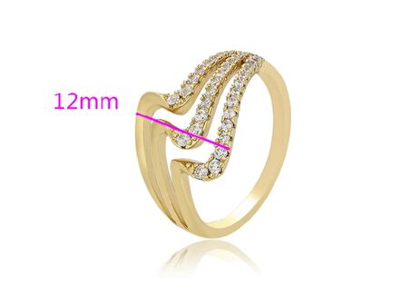 GiftWorld Zirkon Taşlı Zarif Yüzük / 14K Gold Renk Vip Seri