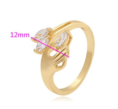 GiftWorld Zirkon Üç Taş Hand Yüzük / 14K Gold Renk Vip Seri