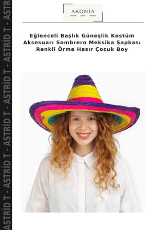 Eğlenceli Başlık Güneşlik Kostüm Aksesuarı Sombrero Meksika Şapkası Renkli Örme Hasır Çocuk Boy