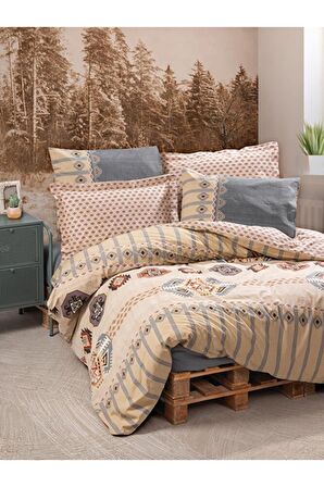 BEYBA HOME Etnich Nevresim Takımı Çift Kişilik Dakota Gri