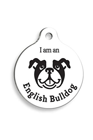 Beyaz English Bulldog Yuvarlak Köpek Künyesi Medium: 3 cm.