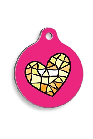 Mozaik Kalp Yuvarlak Kedi ve Köpek Künyesi Small: 2,5 cm.