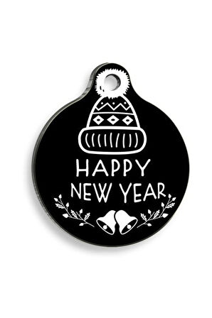 Christmas Serisi Happy New Year Yuvarlak Kedi ve Köpek Künyesi