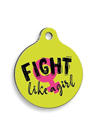 Fight Like A Girl Yuvarlak Şekilli Kedi ve Köpek Künyesi XLarge 3,3 x 5 cm