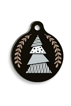 Christmas Serisi Black Tree Yuvarlak Kedi ve Köpek Künyesi Small: 2,5 cm.