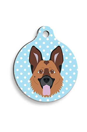 Mavi Puantiyeli Alman Kurdu Yuvarlak Köpek Künyesi Large: 3,8 cm.