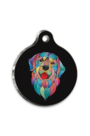 İllüstrasyon Golden Retriever 2 Yuvarlak Köpek Künyesi Medium 3 cm