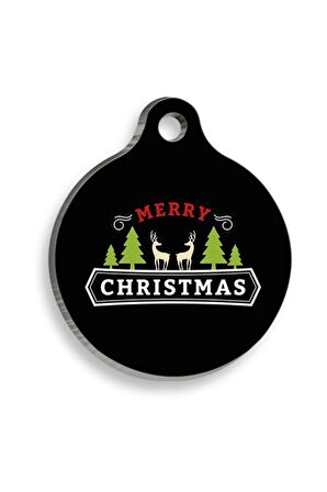 Christmas Serisi Merry Christmas Letter Deer Yuvarlak Kedi ve Köpek Künyesi Large: 3,8 cm.