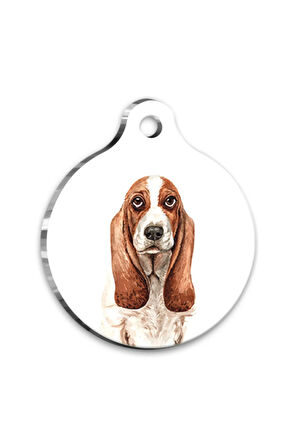 Suluboya Basset Hound Yuvarlak Köpek Künyesi Medium 3 cm