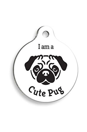 Beyaz Pug Yuvarlak Köpek Künyesi Large: 3,8 cm.