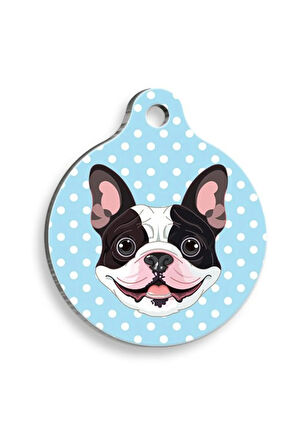 Mavi Puantiyeli French Bulldog Yuvarlak Köpek Künyesi