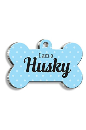 Husky Mavi Kemik Şekilli Köpek Künyesi Medium: 2,6 x 3,8 cm.
