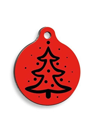 Christmas Serisi Red Tree Yuvarlak Kedi ve Köpek Künyesi Medium: 3 cm.