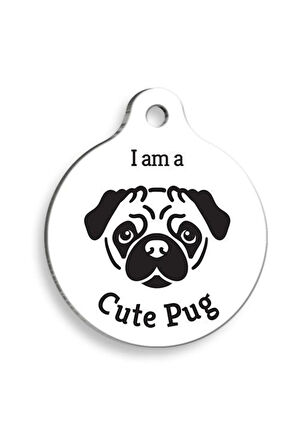 Beyaz Pug Yuvarlak Köpek Künyesi Medium: 3 cm.
