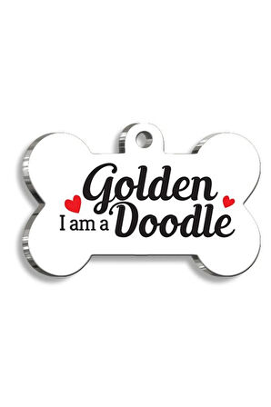 Goldendoodle Beyaz Kemik Şekilli Köpek Künyesi XLarge 3,3 x 5 cm