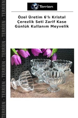 Özel Üretim 6'lı Kristal Çerezlik Seti Zarif Kase Günlük Kullanım Meyvelik
