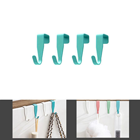 Microcase Sert ABS Plastik Çok Amaçlı Mutfak Dolabı Kapı Duşakabin vb Alanlar için Plastik Askılık Kanca 4lü Set - MAVİ AL4988