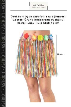 Özel Seri Oyun Kıyafeti Yaz Eğlencesi Gösteri Ürünü Rengarenk Püsküllü Hawaii Luau Hula Etek 40 cm