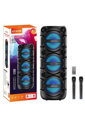 GY-8306 Çift Karaoke Kablosuz Mikrofonlu Speaker Şarjlı Taşınabilir Hoparlör Bluetooth Fm Radyo Hafıza Kartı ve Usb Girişli Tws Özellikli Ses Sistemi PartyBox Ses Bombası