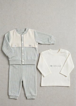 Tonton Baby Balık Nakışlı 3'lü Erkek Bebek Hırkalı Alt Üst Takım – Mint Yeşili