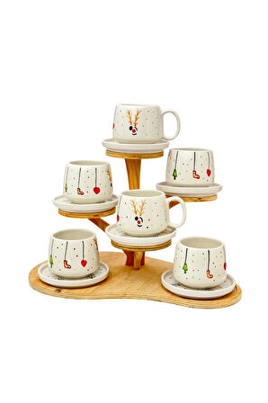 6'LI GEYİKLİ Double Tabaklı Kupa, Yeni Yıl, El Yapımı Seramik Kupa, Seramik Kupa, Mug