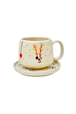 6'LI GEYİKLİ Double Tabaklı Kupa, Yeni Yıl, El Yapımı Seramik Kupa, Seramik Kupa, Mug