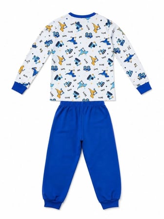 Erkek Çocuk Premium Penye Dinozor Desenli Uzun Kollu Pijama Takımı 2-11 Yaş - Mavi