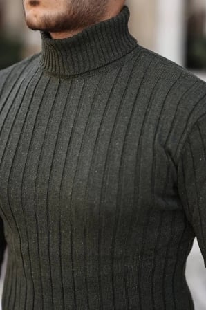 Erkek Balıkçı Yaka Tam Boğazlı Kalın Fitilli Regular Fit Triko Kazak - Füme