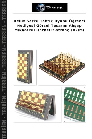 Delux Serisi Taktik Oyunu Öğrenci Hediyesi Görsel Tasarım Ahşap Mıknatıslı Hazneli Satranç Takımı