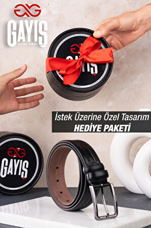 Özel  Kutulu | %1oo Hakiki Manda Derisi | Klasik Siyah Erkek Kemeri | Hediyelik Çeyizlik Kemer