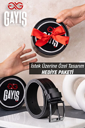 Özel  Kutulu %1oo Hakiki Manda Derisi Siyah Desenli Kot Pantolon Kemeri Hediyelik Çeyizlik Kemer