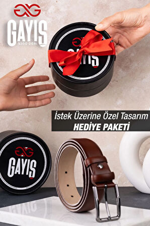 %100 Hakiki Deri Kemer Erkek Takım Elbise Klasik 3.5cm Çiftkat Kahverengi Kemer