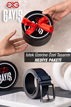 Özel  Kutulu | %1oo Hakiki Manda Derisi | Lacivert Erkek Kot Kemeri | Hediyelik Çeyizlik Kemer