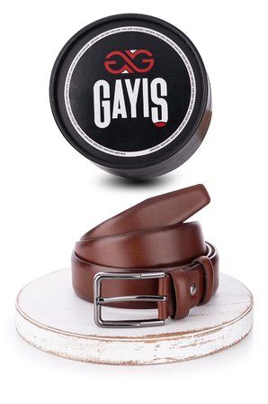 Özel Oval Kutulu %100 Hakiki Deri Kemer Erkek Takım Elbise Klasik 3.5cm Çiftkat Kahverengi Kemer