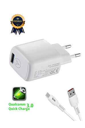 Samsung Galaxy A30 A30s A31 Uyumlu 18W Hızlı Şarj Aleti Qualcomm Quick Charger 3.4A USB To Type-C
