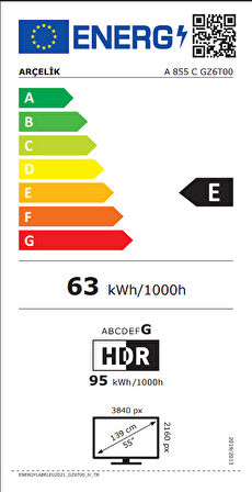 Arçelik 8 Serisi A 855 C 4K Ultra HD 55" 140 Ekran Uydu Alıcılı Google Smart QLED TV