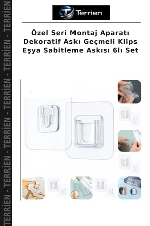 Özel Seri Montaj Aparatı Dekoratif Askı Geçmeli Klips Eşya Sabitleme Askısı 6lı Set