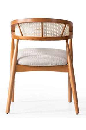 Gazel Hasırlı Beyaz Teddy Kumaş Hazeran Model Natural Ahşap Bohem Sandalye (1 ADET)