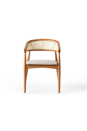 Gazel Hasırlı Beyaz Teddy Kumaş Hazeran Model Natural Ahşap Bohem Sandalye (1 ADET)