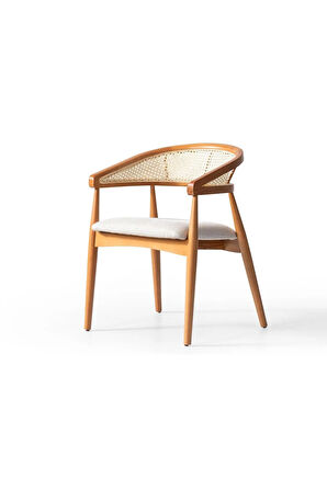 Gazel Hasırlı Beyaz Teddy Kumaş Hazeran Model Natural Ahşap Bohem Sandalye (1 ADET)