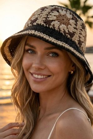 Tezzgelsin Kadın Hasır Bucket Şapka Bohem Motifli Crochet Yazlık Plaj Şapkası