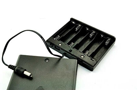 6'Lı Aa Pil Yuvası (Kapaklı Ve Switchli) Barrel Jack
