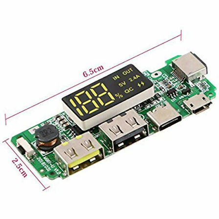 Ledli Çift Usb 5V 2.4A Micro Usbli Powerbank 18650 Şarj Kartı