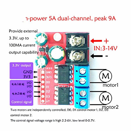 3V-14V 5A L298N H-Bridge Çift Dc Motor Sürücü Modülü
