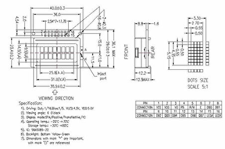 2X8 Lcd Ekran Cbc008002A00-Yhy-R Stn Led Aydınlatmalı