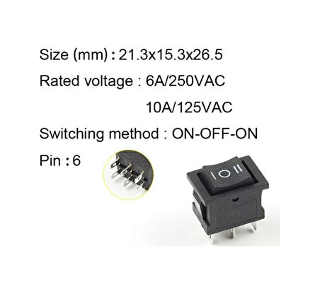 Ic-123-6 Mini Işıksız Anahtar On-Off-On 6P 6 Bacaklı 1 Adet