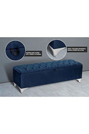 Vetra Chester Model Mavi Sandıklı Puf - Kapitoneli Model 140cm Sandıklı Bench